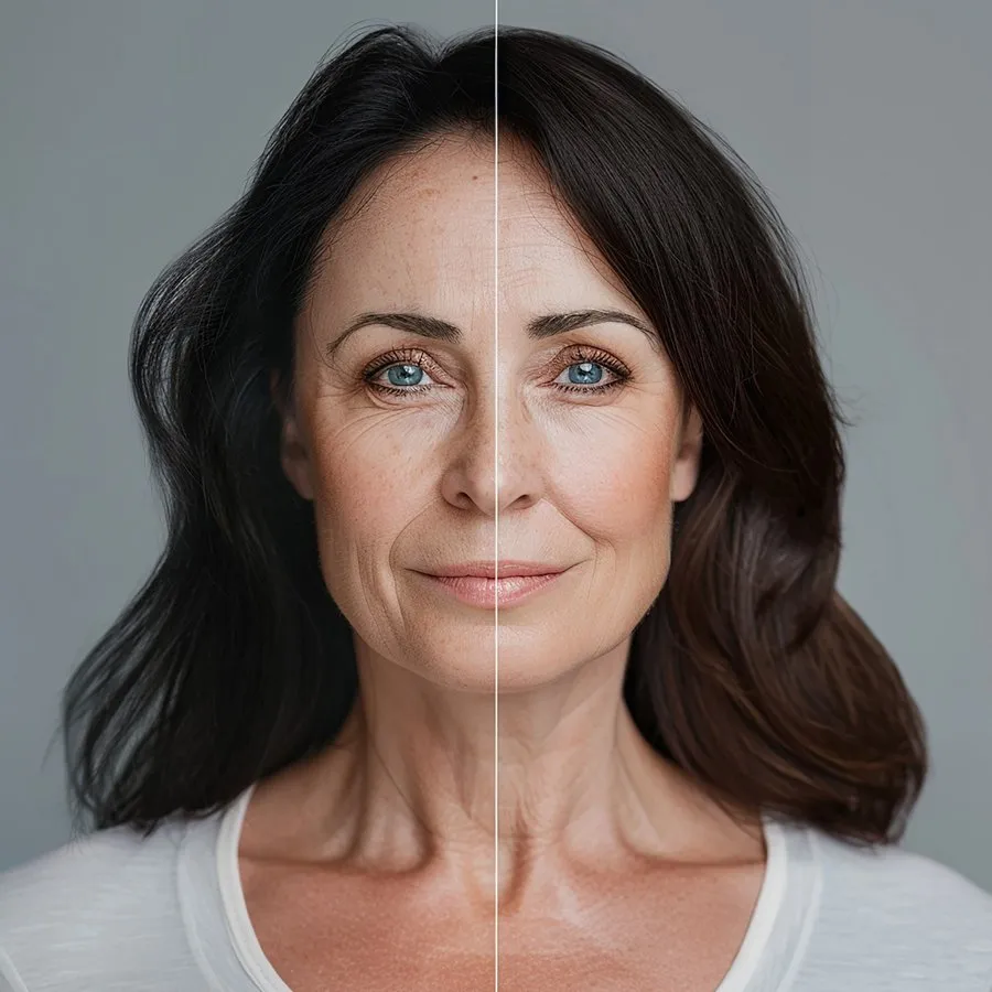 Antes e depois de rejuvenescimento facial